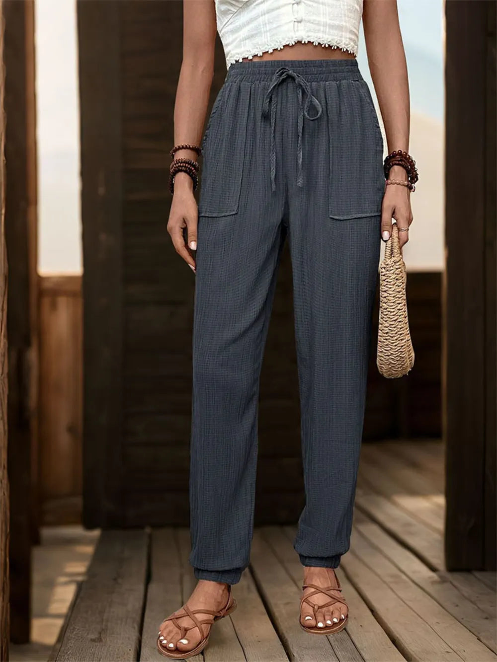 Textured High-Waist Joggers