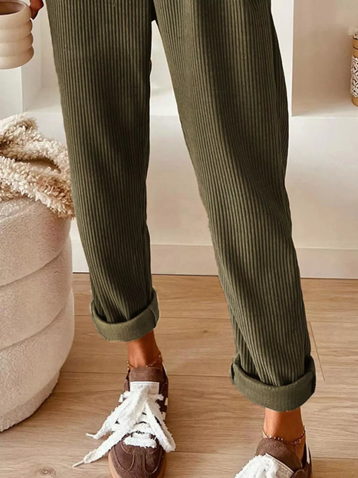 Corduroy Drawstring Waist Pants