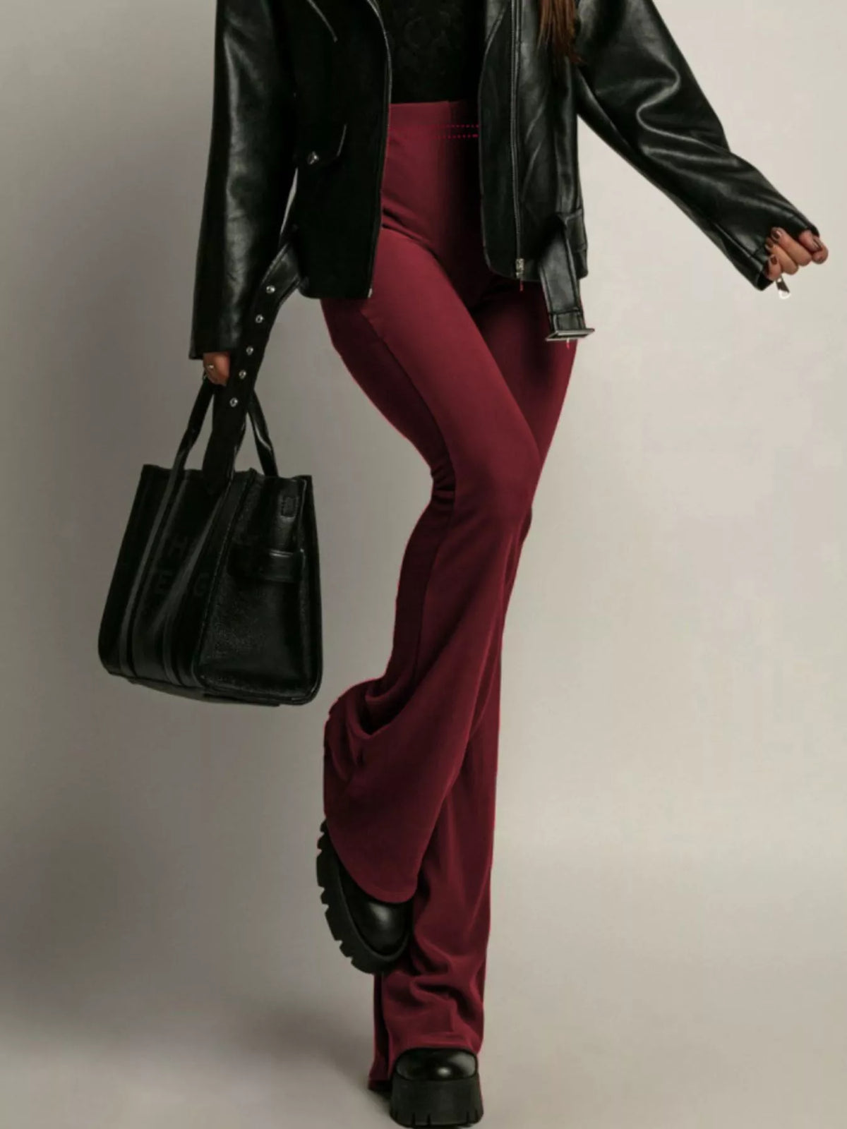 High-Waisted Flared Pants with Slit