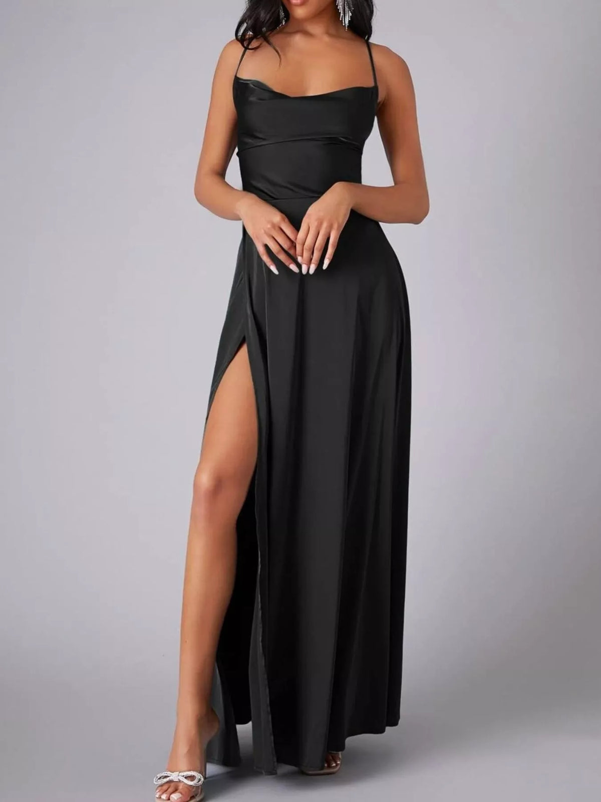 Crisscross Lace-Up Back Maxi Dress by Elegant Elements