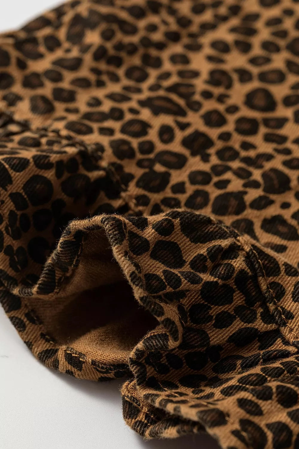 Leopard Print Ruffled Hem Jeans in Dark Brown