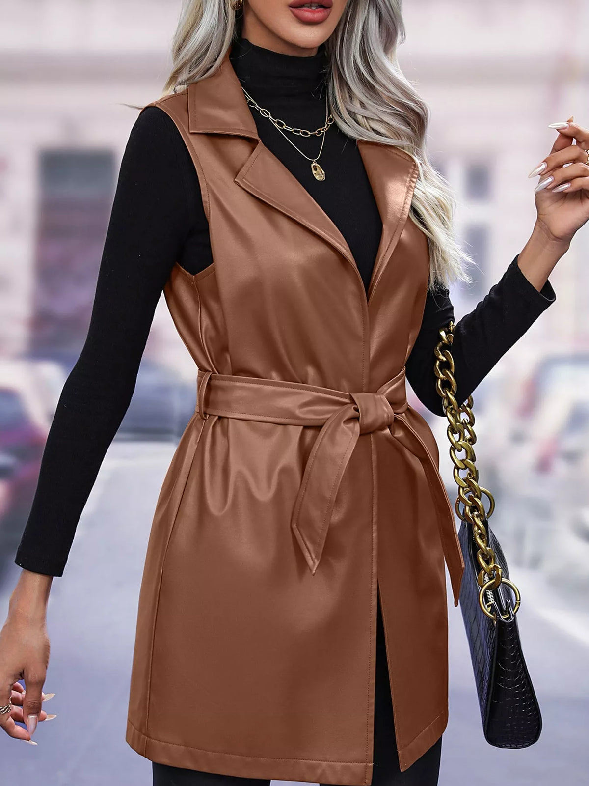 Tie-Waist Longline Vest Coat