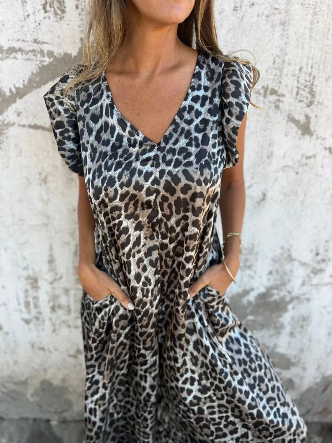 V-Neck Cap Sleeve Wide Leg Jumpsuit