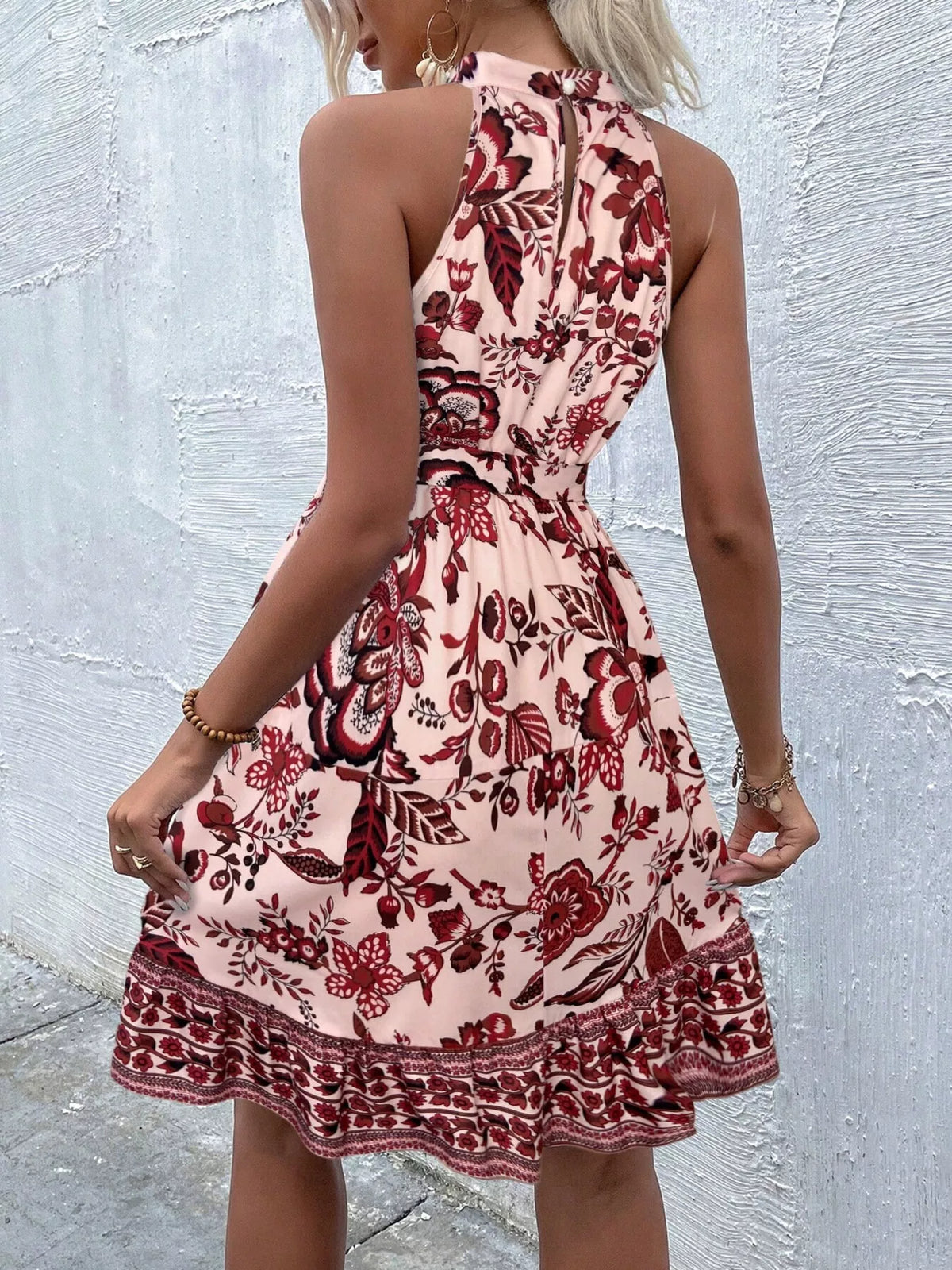 Printed Sleeveless Tie-Waist Dress