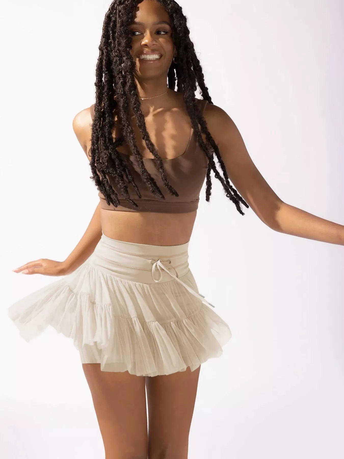 Tiered Drawstring Skort in Dusty Blue