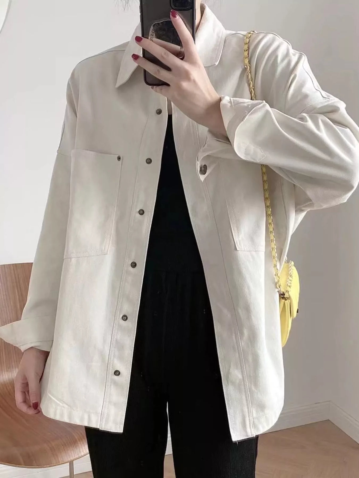 Button-Down Dropped Shoulder Denim Jacket