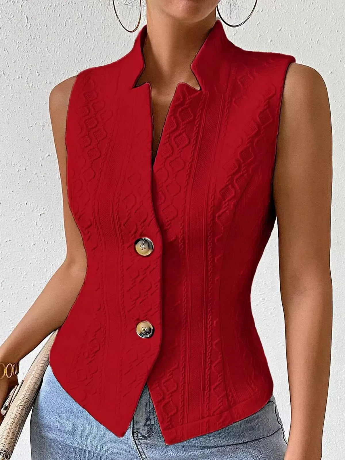 Textured Slim-Fit Button-Down Vest Coat