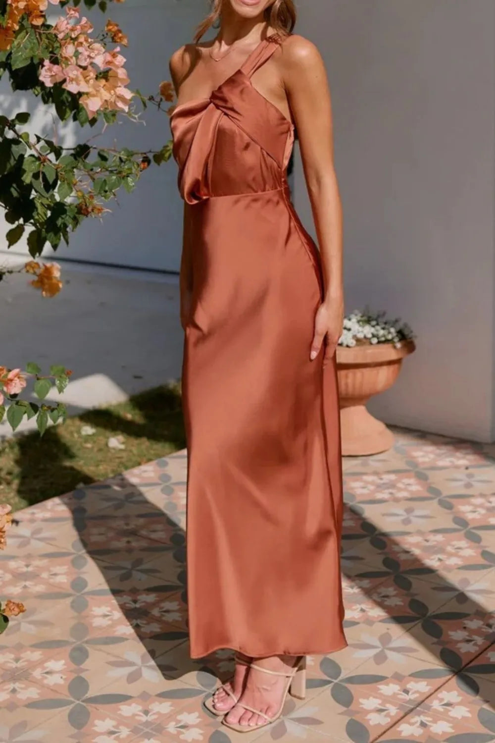 One Shoulder Maxi Dress in Caramel