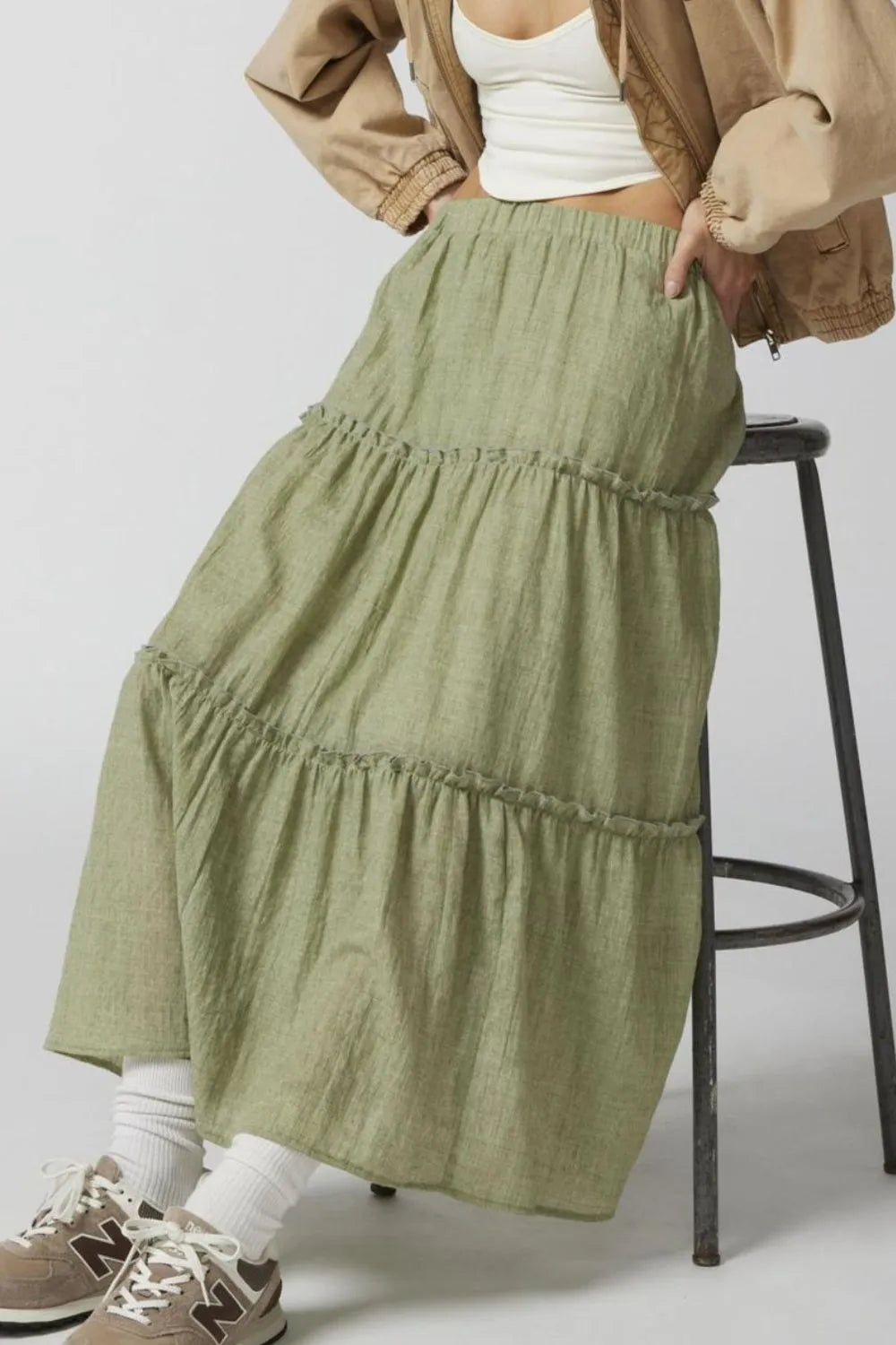 Frill Elastic Waist Skirt by Mystique Q