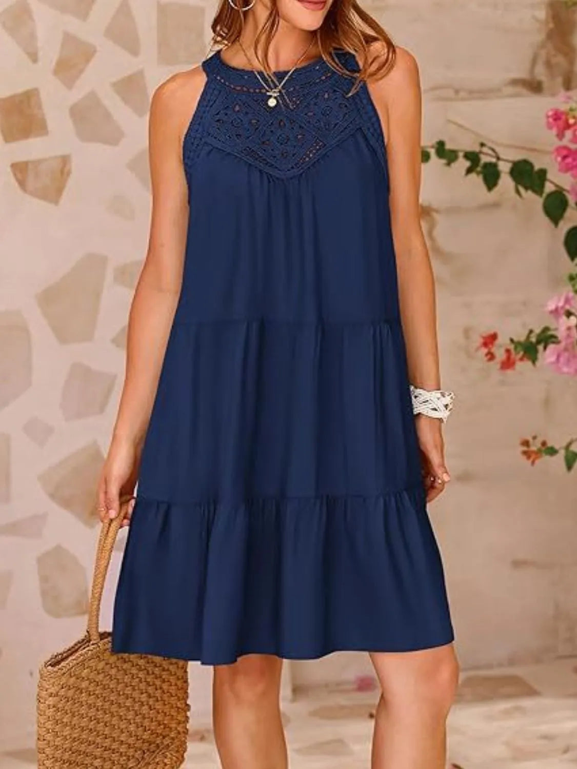 Ruffled Hem Lace Sleeveless Dress by Gen Beauty