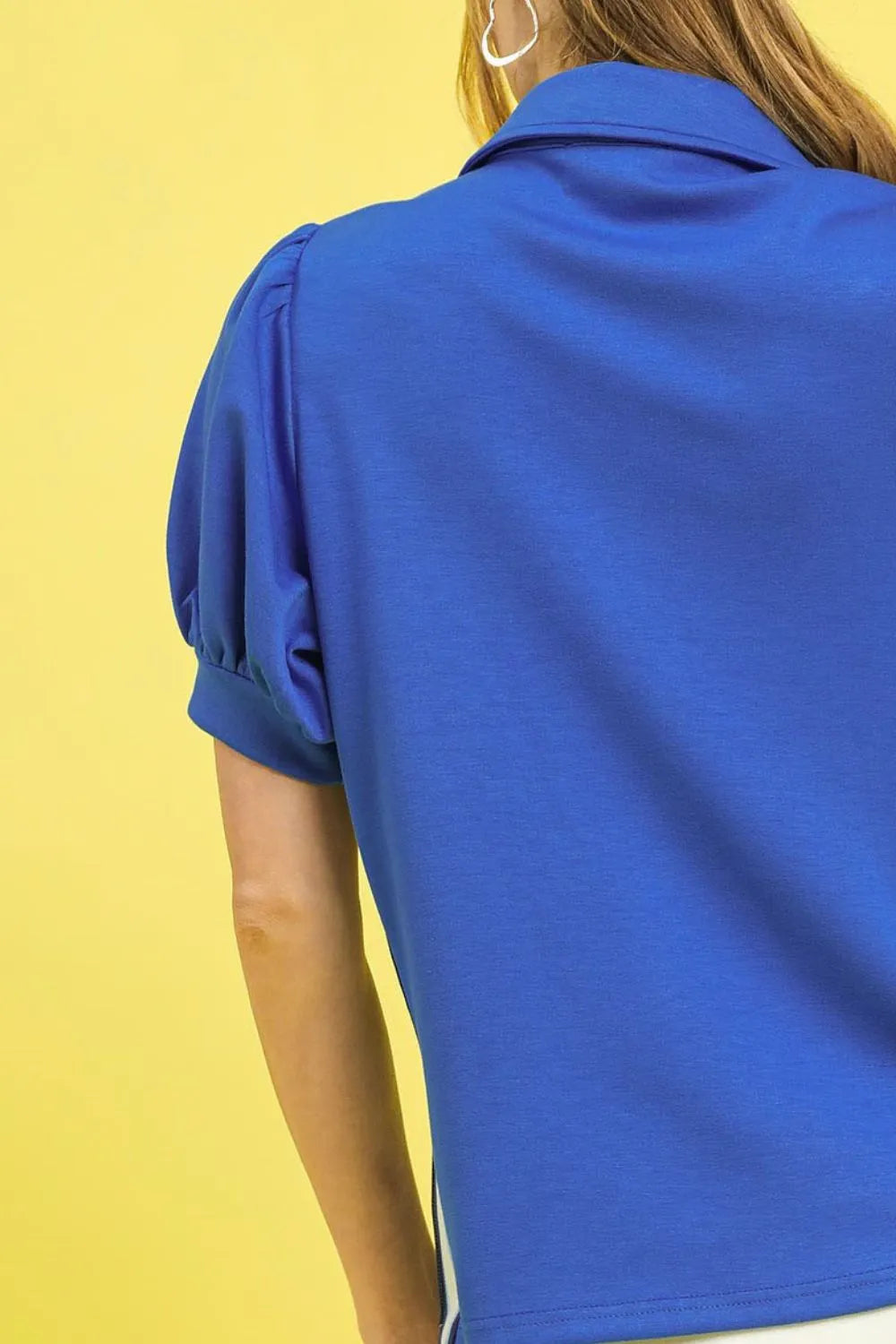 Umgee Side Zip Puff Sleeve Polo in Royal Blue