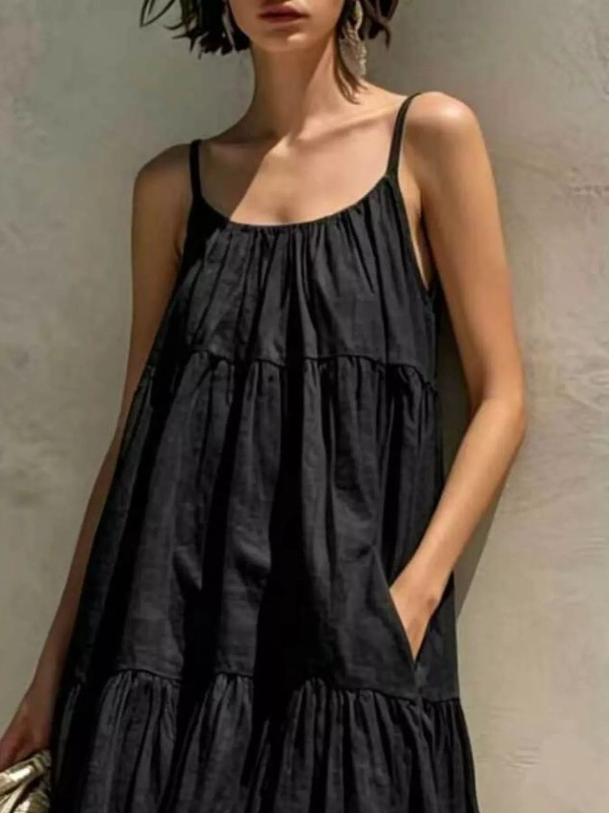 Tiered Scoop Neck Maxi Dress with Pockets