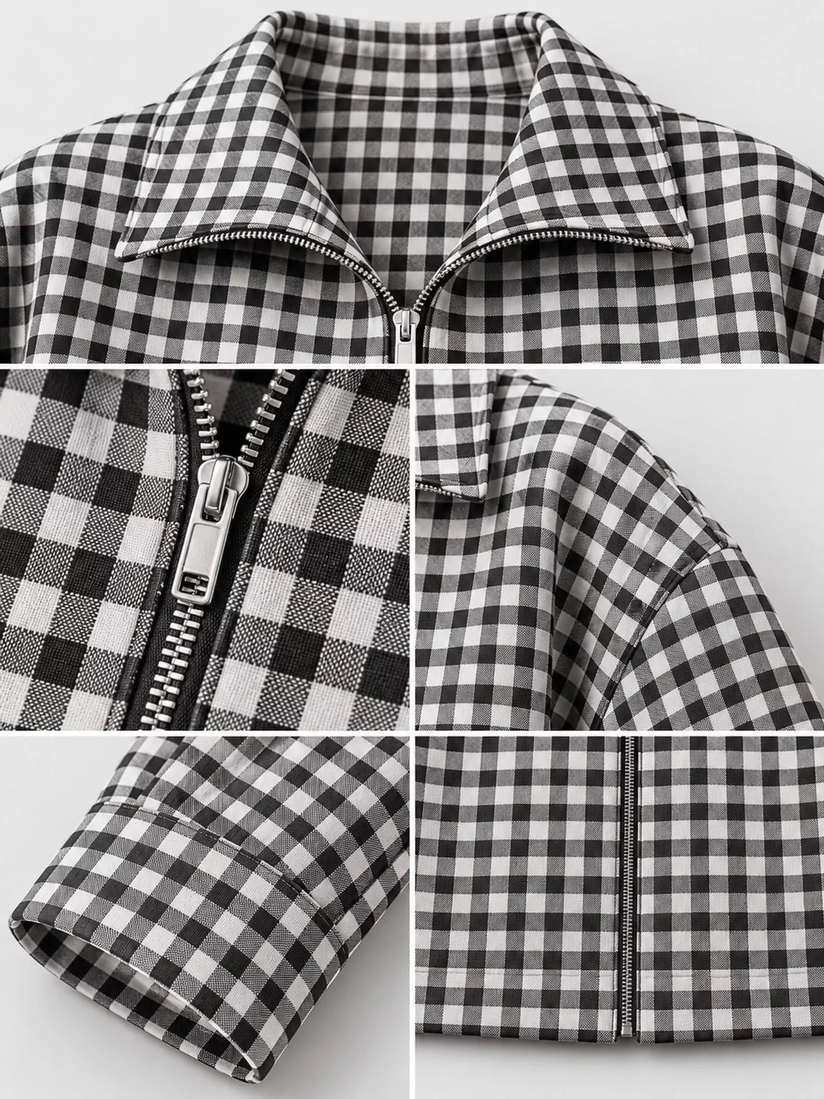 Oversized Plaid Zip-Up Jacket