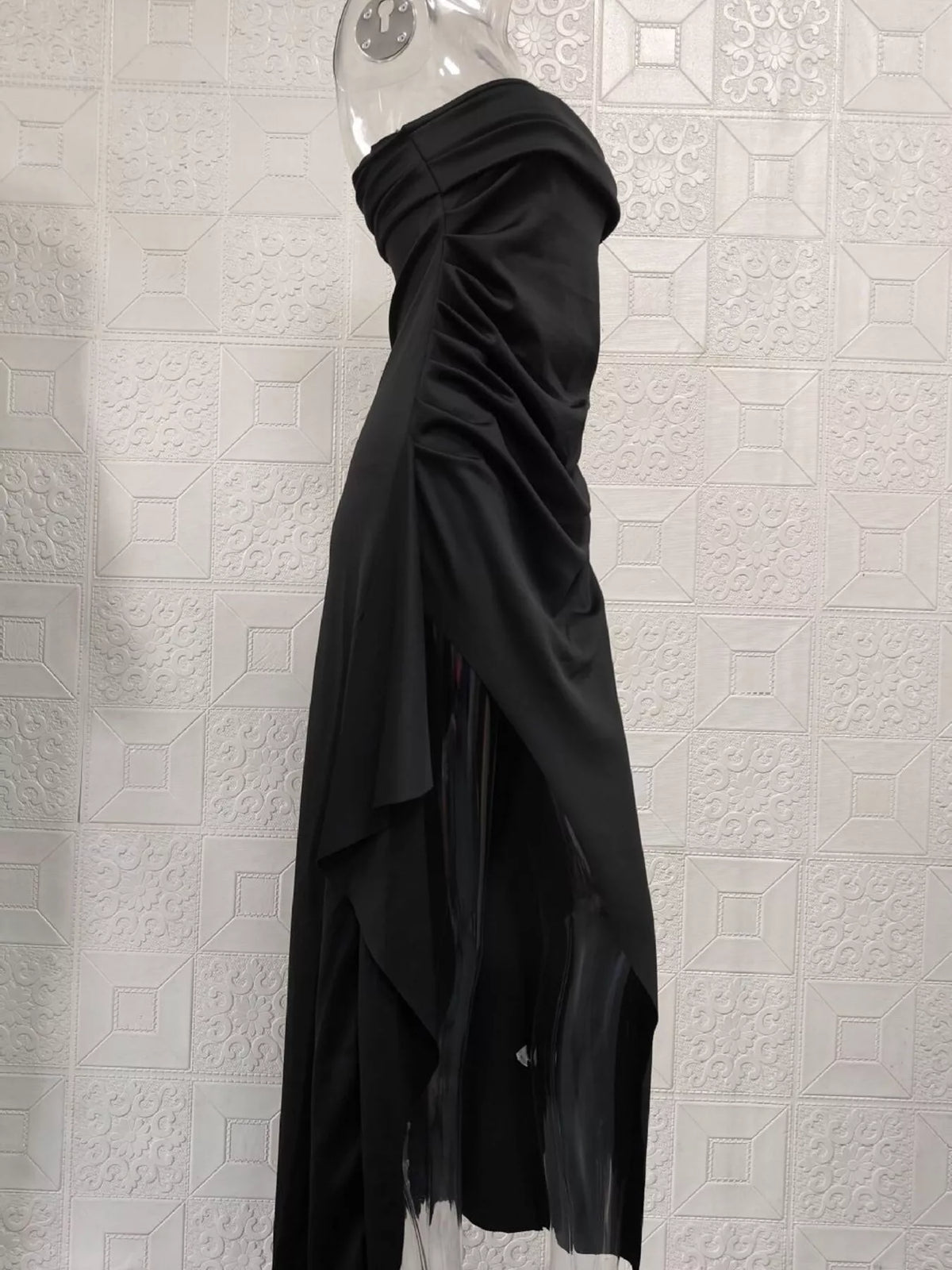 Strapless Ruffled High-Slit Maxi Dress