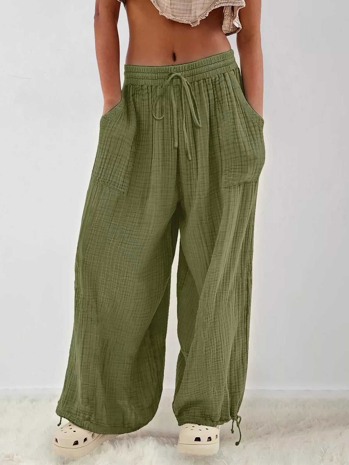 Loose-Fit Gauze Drawstring Pants