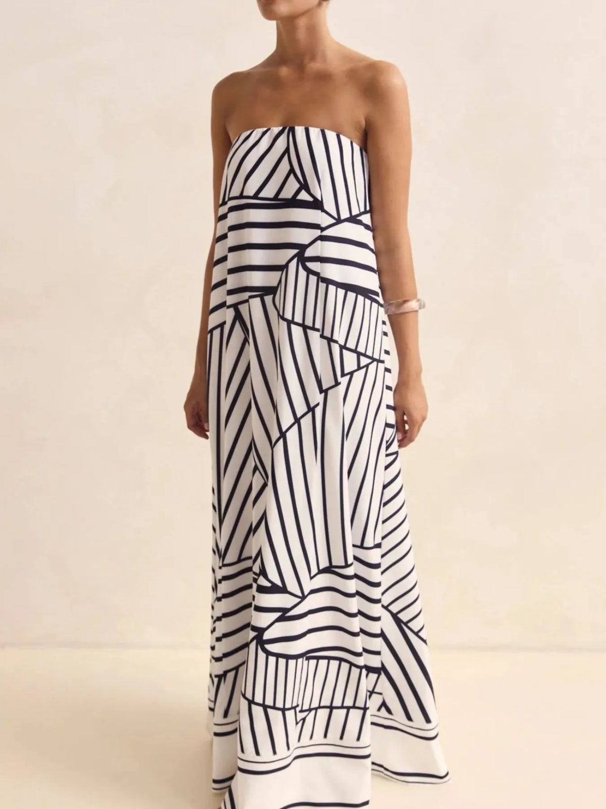 Smocked Printed Tube Maxi Dress
