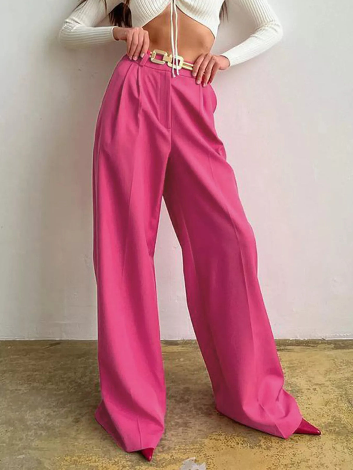 Pleated Wide Leg Pants in Blue