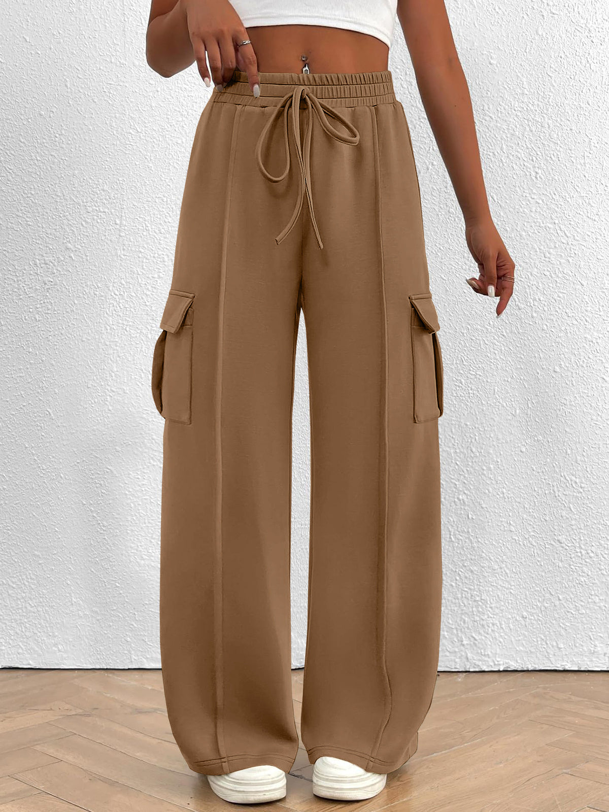 High-Waisted Drawstring Cargo Pants