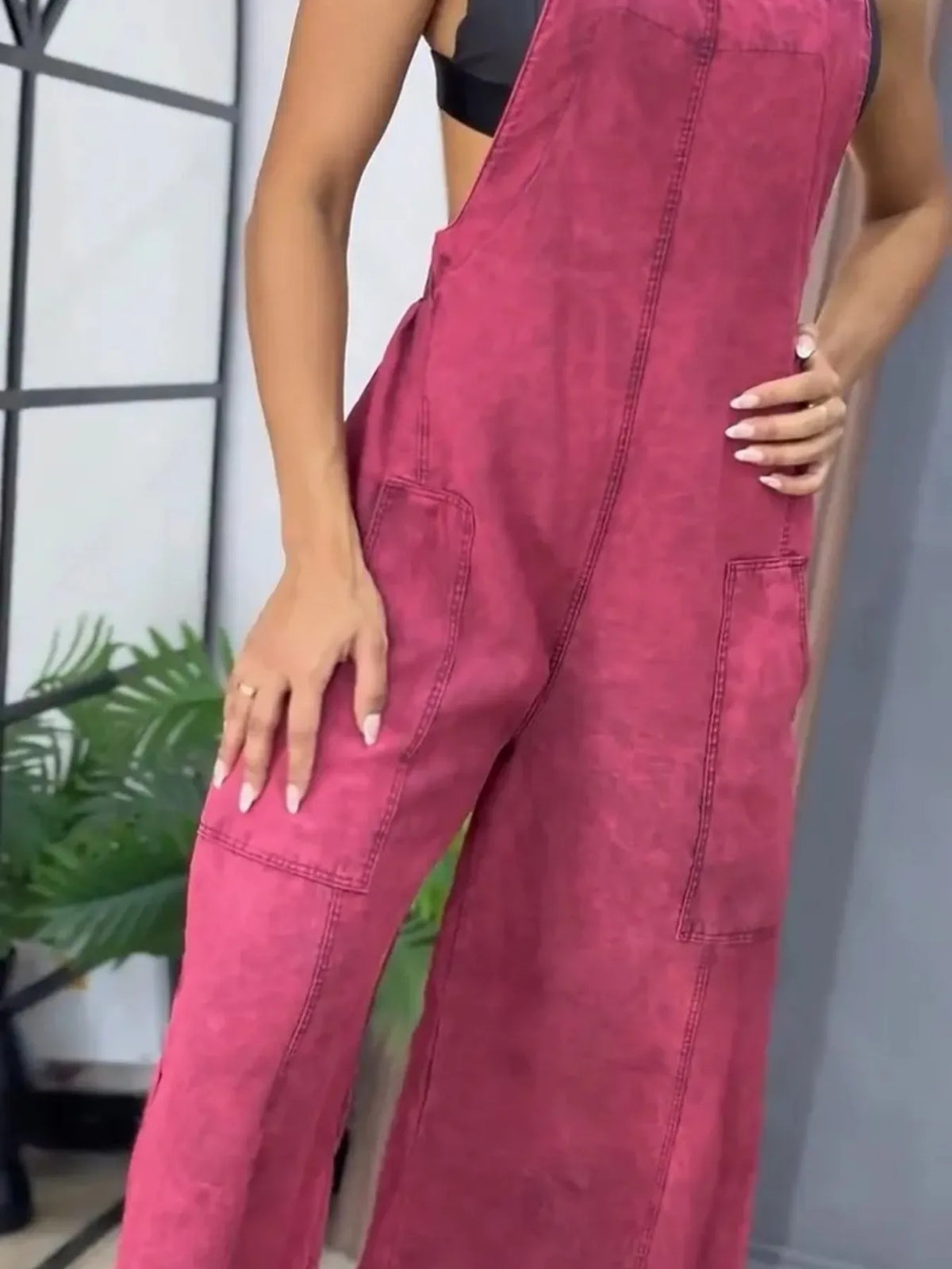 Full Size Wide Leg Washed Denim Overalls