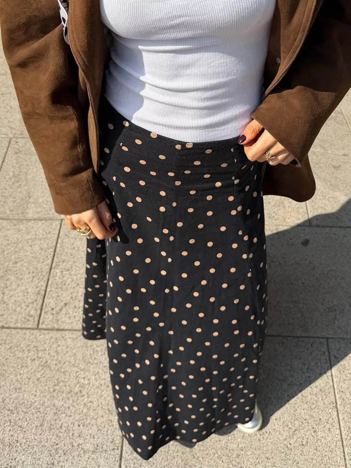 Polka Dot A-Line Skirt in Black