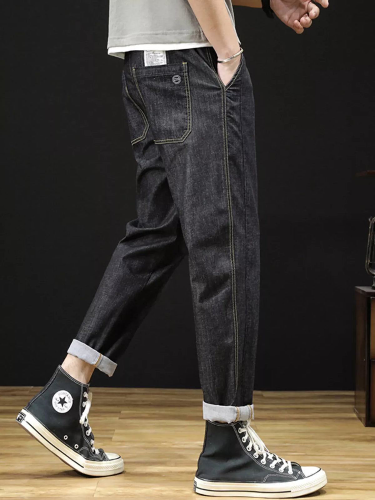 Drawstring Straight Leg Jeans