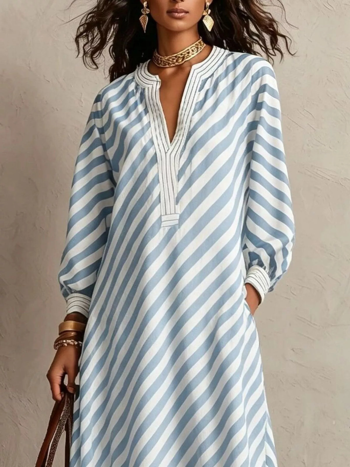 Striped Long-Sleeve Maxi Dress