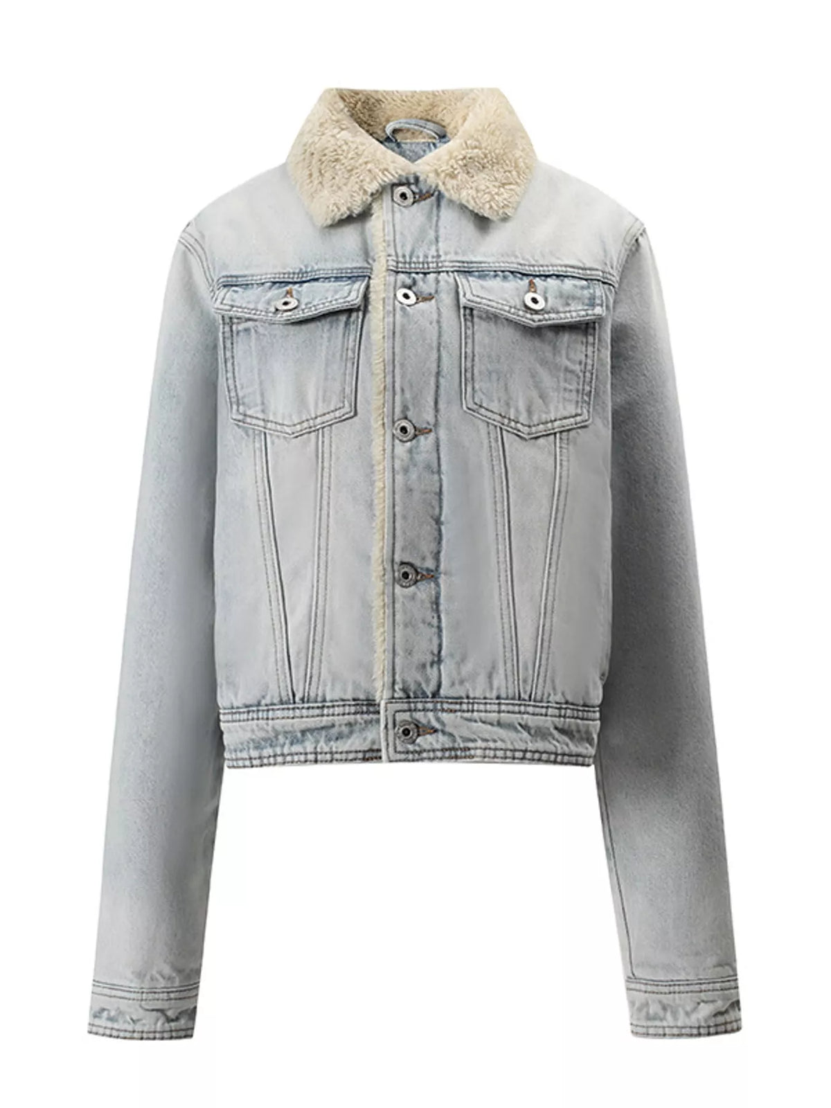 Red Plaid Sherpa-Lined Denim Jacket in Red-Plaid