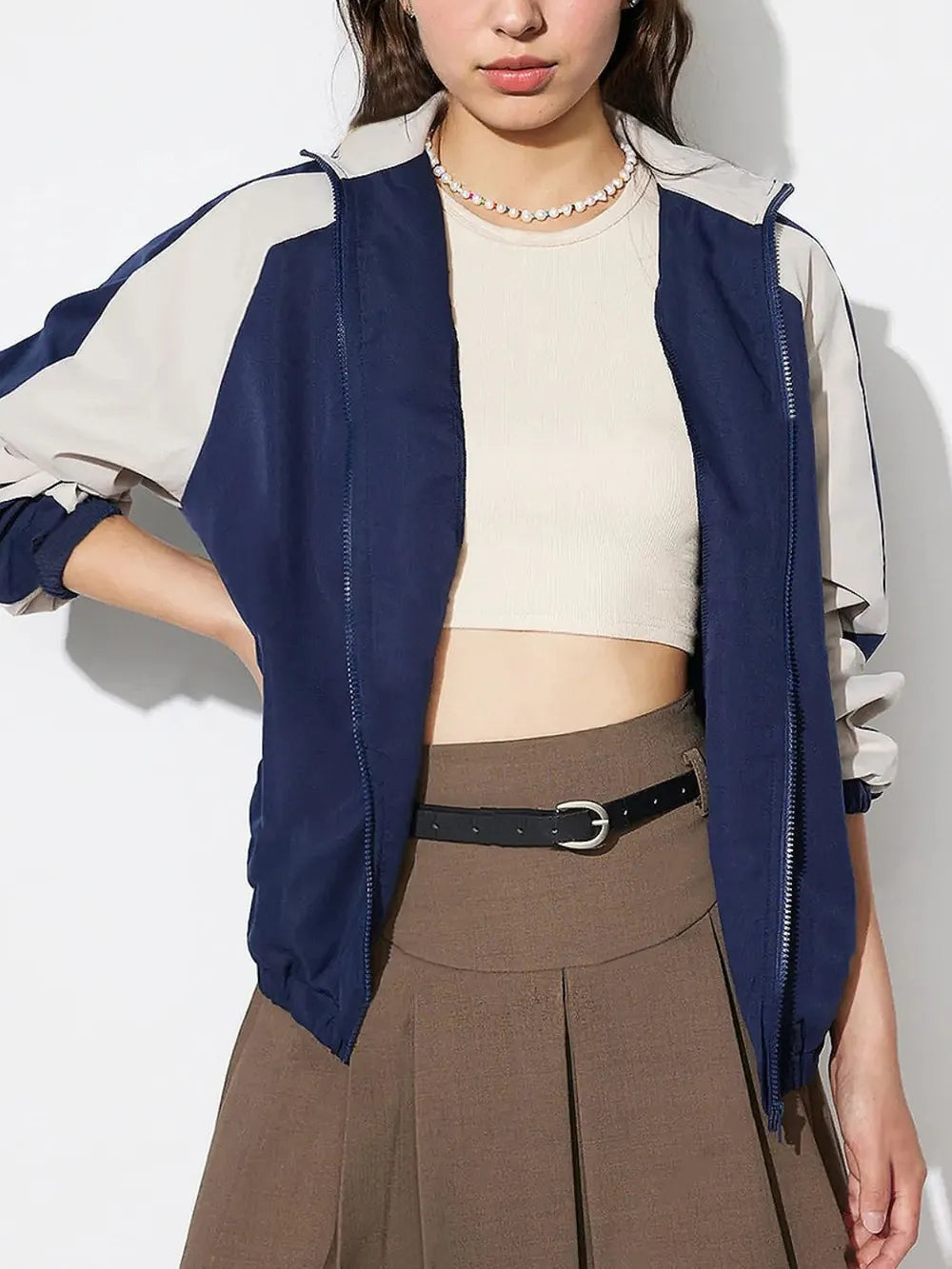 Contrast Zip-Up Jacket in Dark Blue