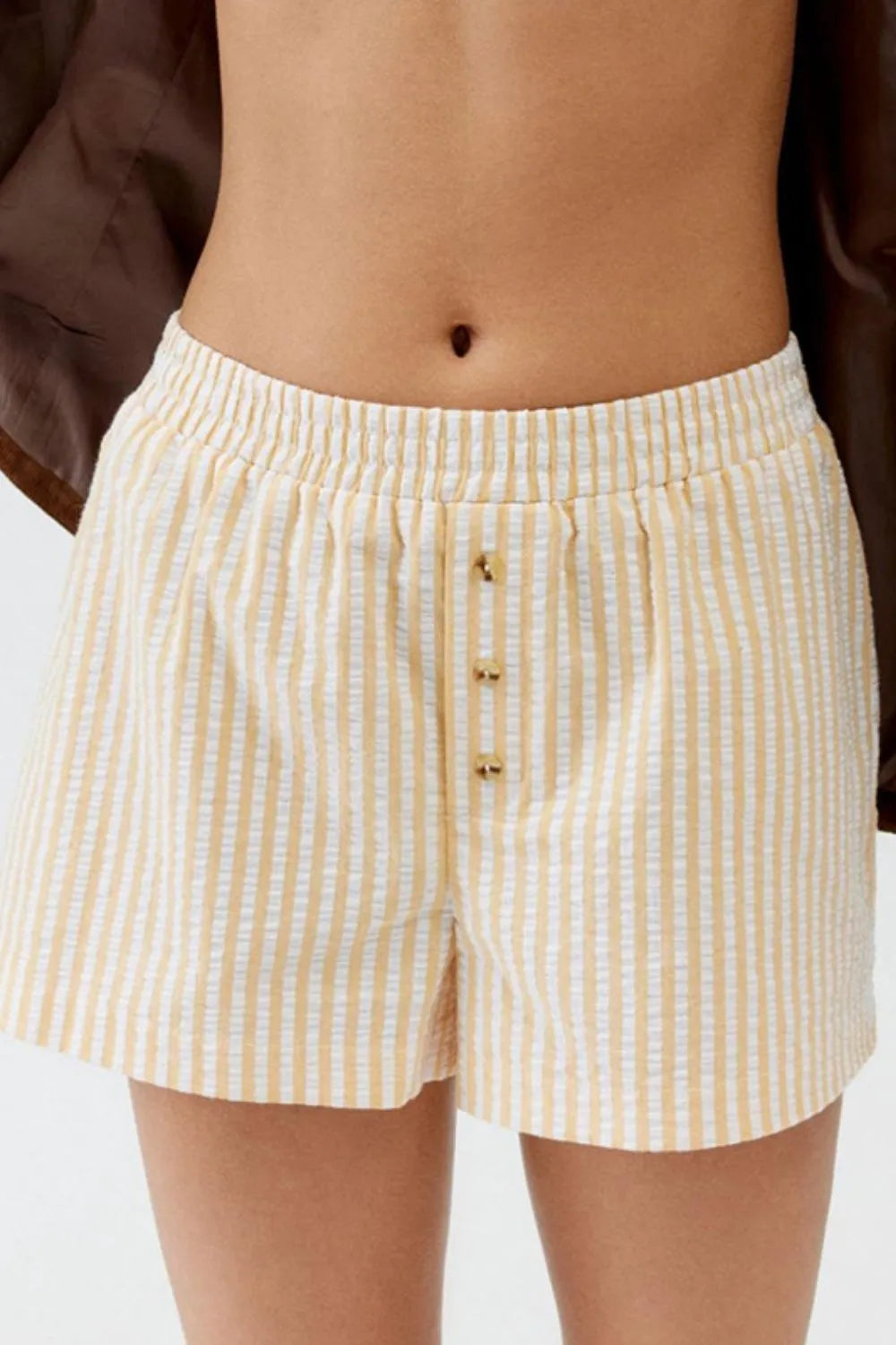 Striped Elastic Waist Shorts with Button Detail by Mystique Q