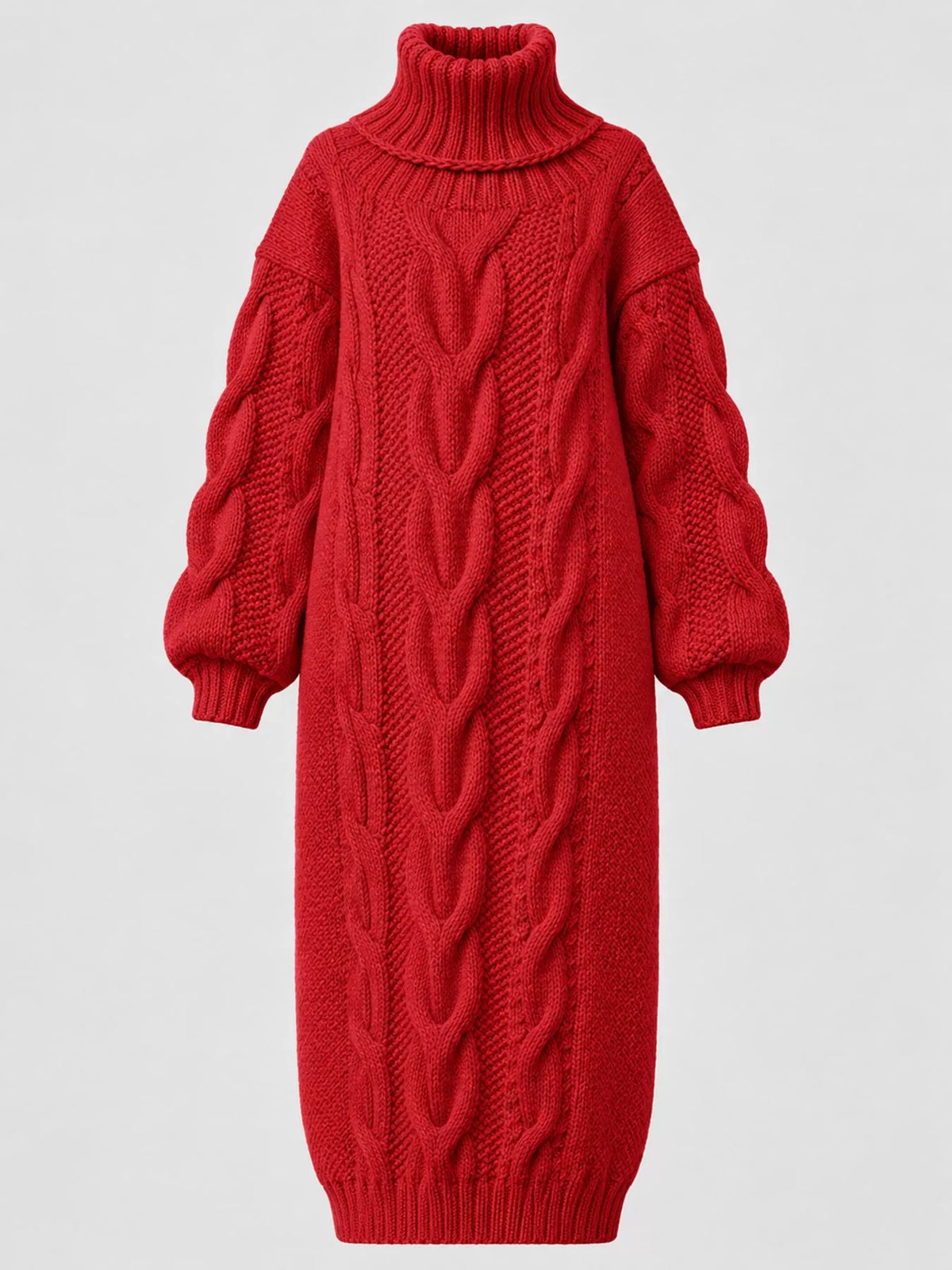 Oversized Chunky Cable Knit Turtleneck Sweater Dress