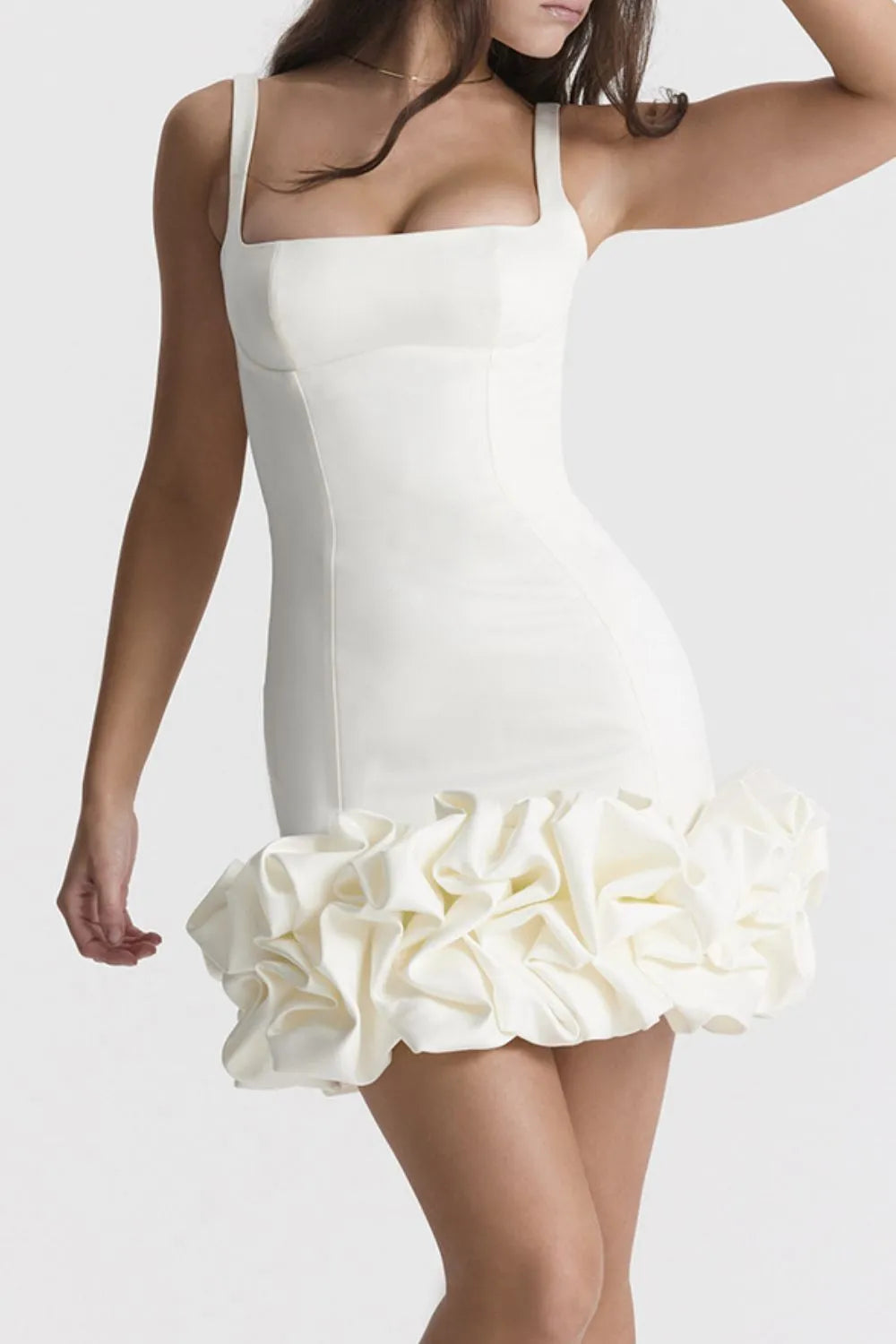 Ruched Square Neck Mini Dress