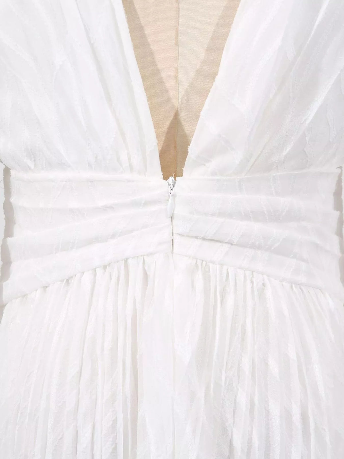 V-Neck Long Sleeve Maxi Dress in White