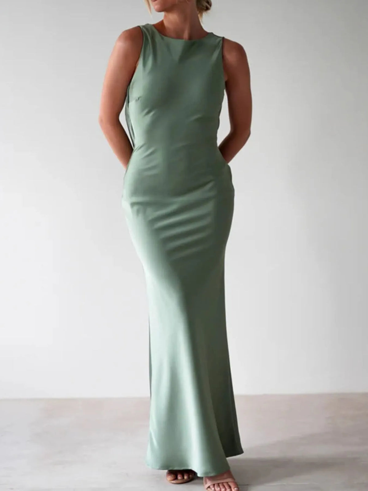 Satin Sleeveless Maxi Dress