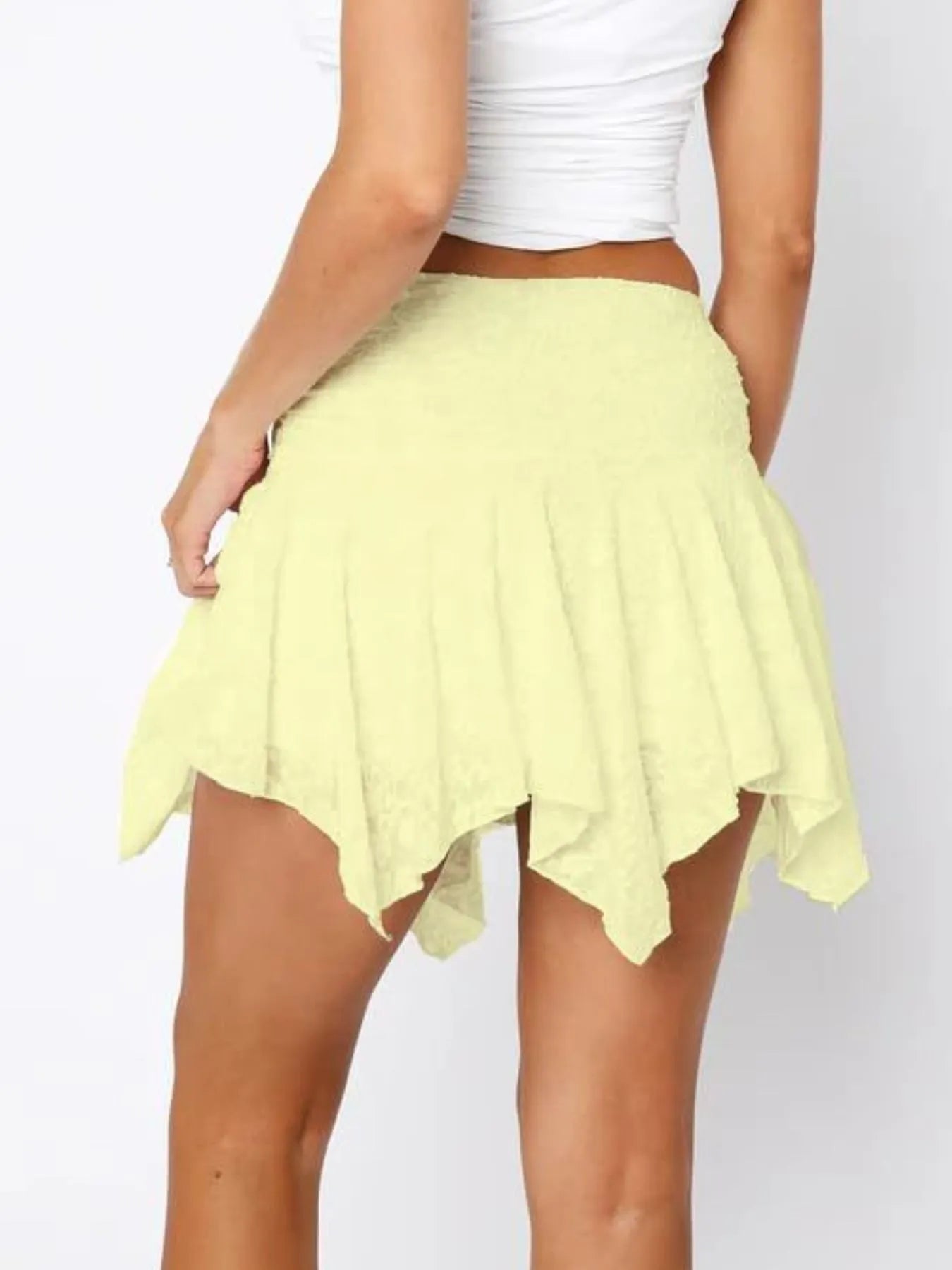 Lace Ruffle Mini Skirt with Asymmetric Hem