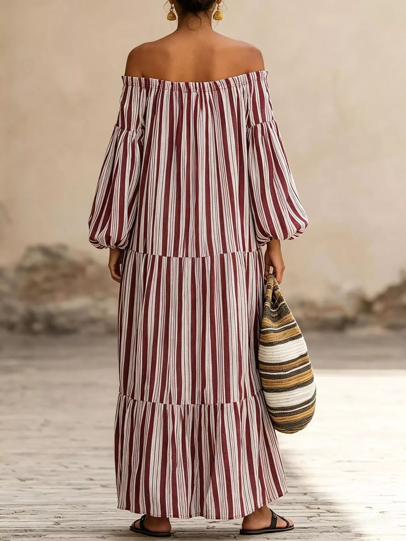 Striped Off-Shoulder Maxi Dress