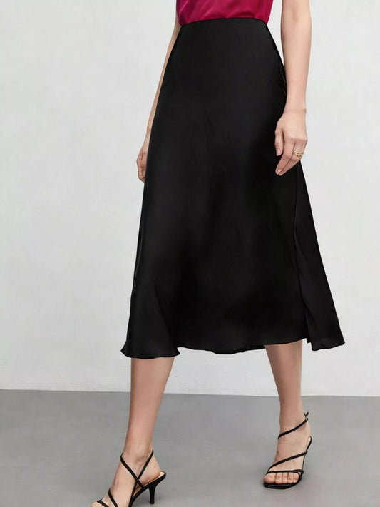 High-Waist Midi Skirt in Black