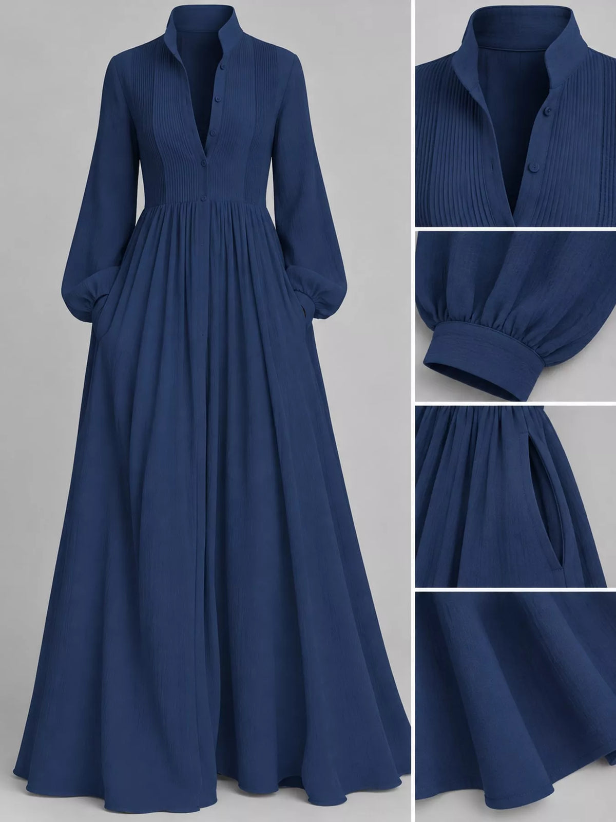 Long-Sleeve Button Front Maxi Dress