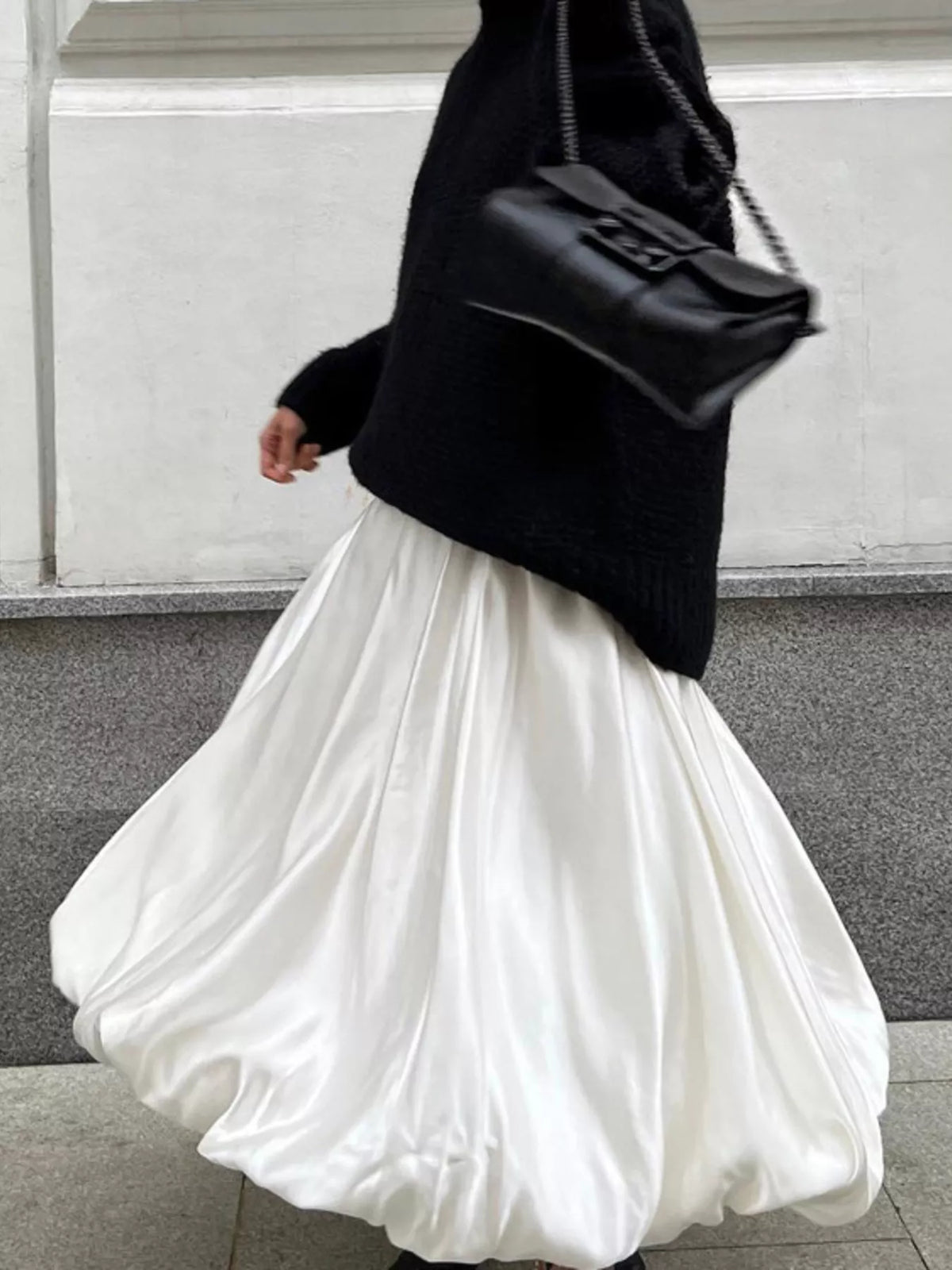 Flowy Satin Maxi Skirt in Beige