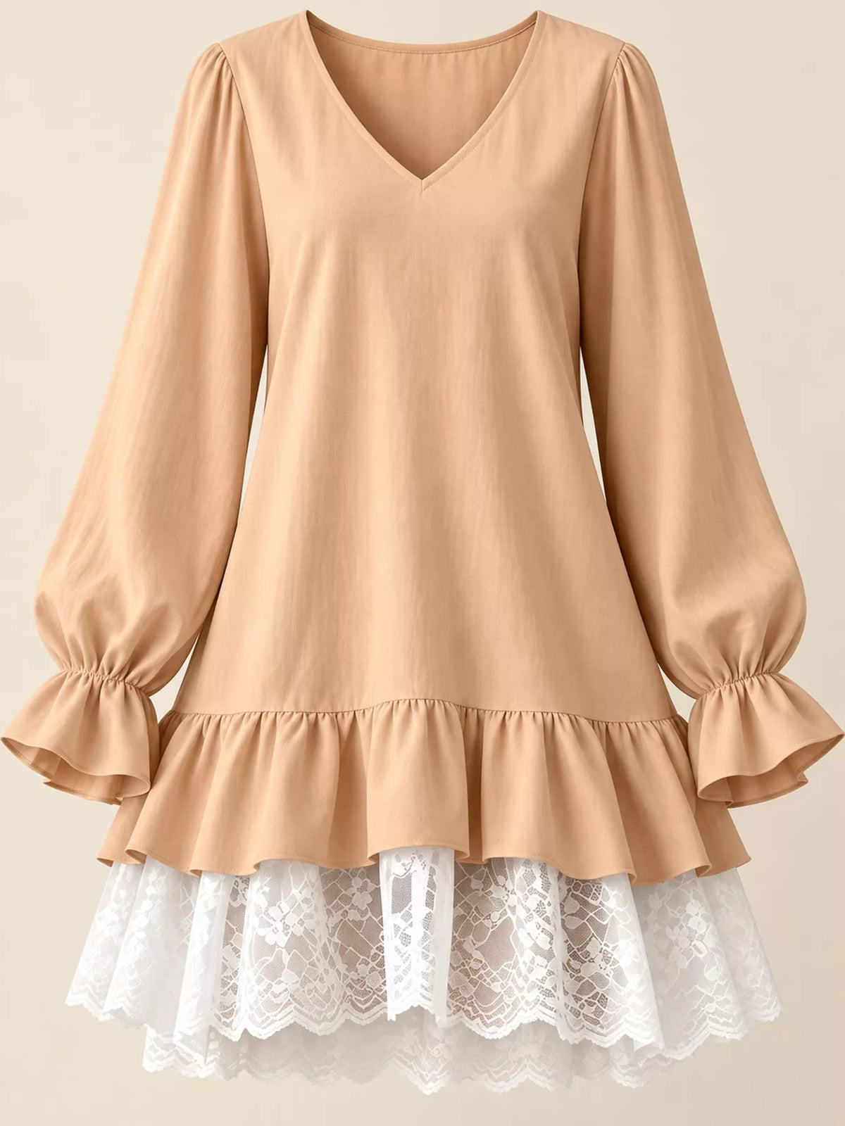 Lace Hem Flounce Sleeve Dress