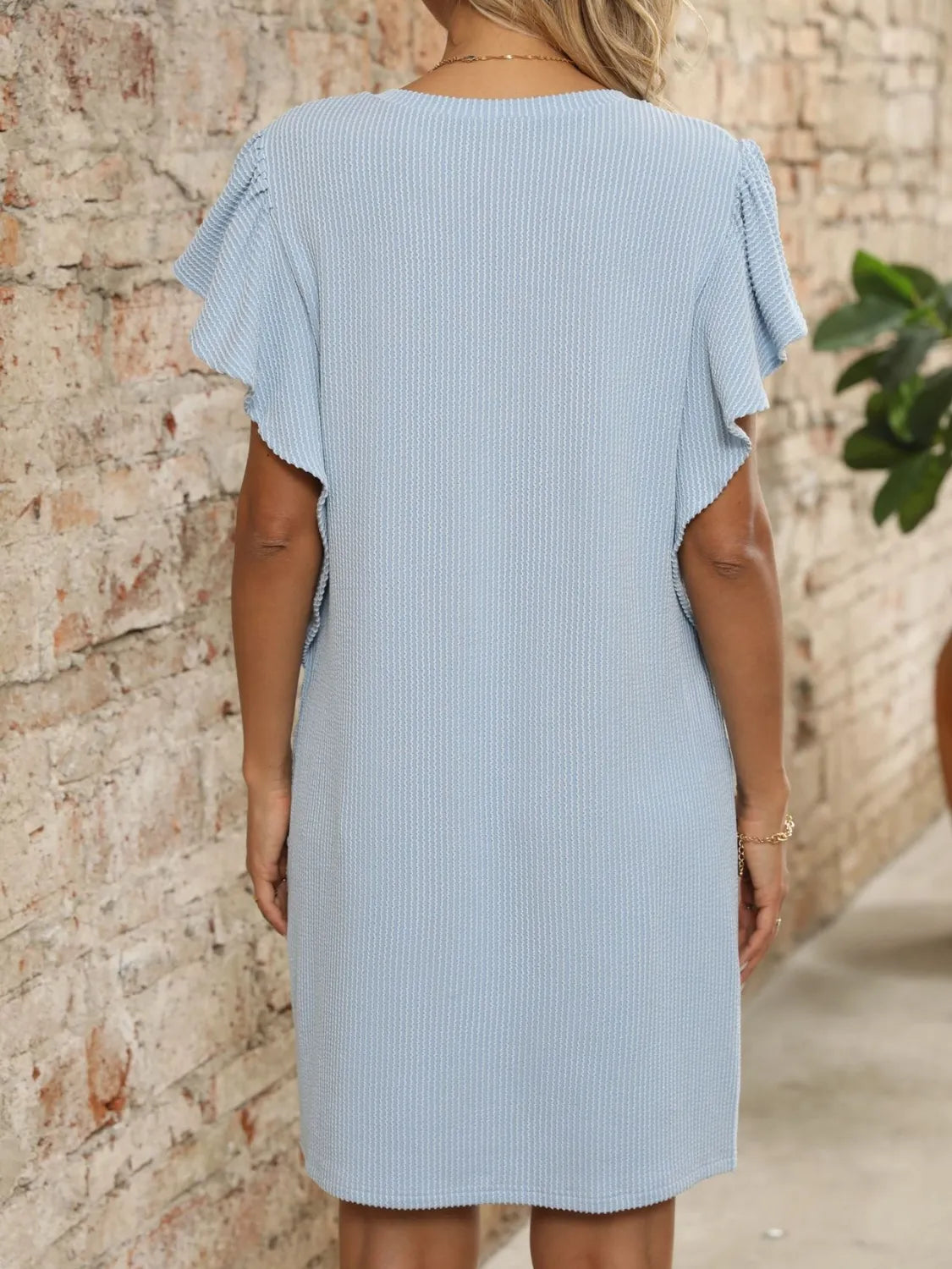 Ruffled V-Neck Cap Sleeve Mini Dress