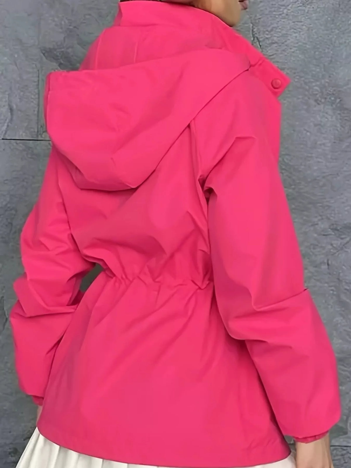 Hooded Drawstring Waist Windbreaker Jacket