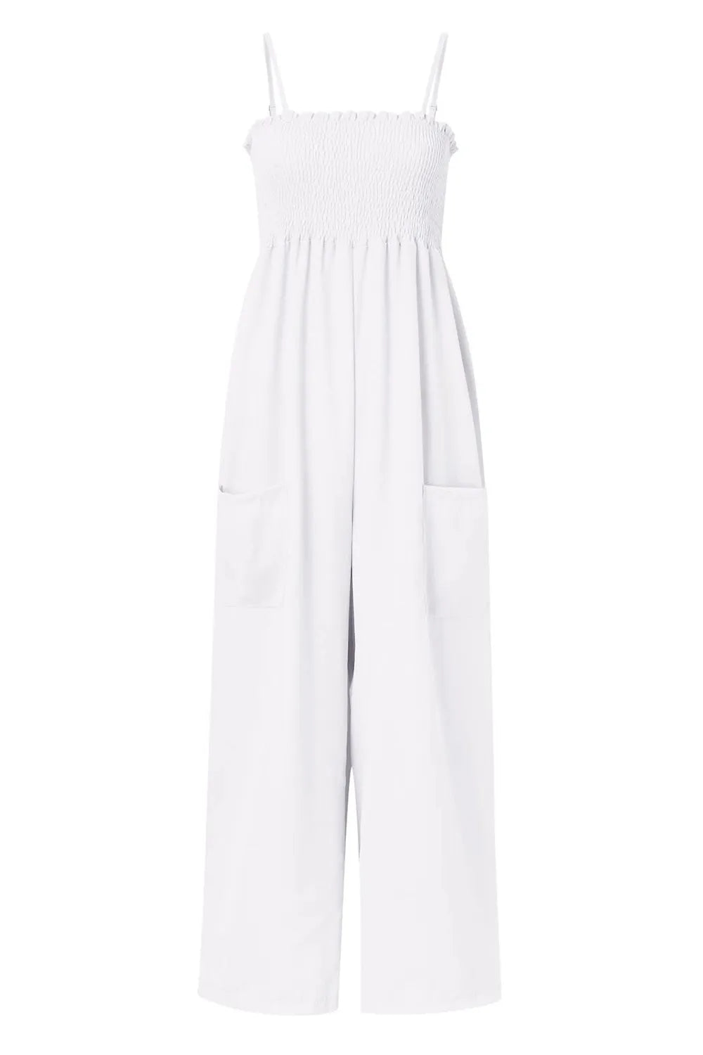 Smocked Spaghetti-Strap Wide-Leg Jumpsuit
