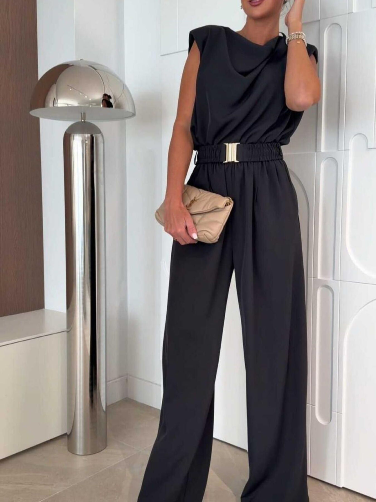 Tie-Waist Sleeveless Wide Leg Jumpsuit