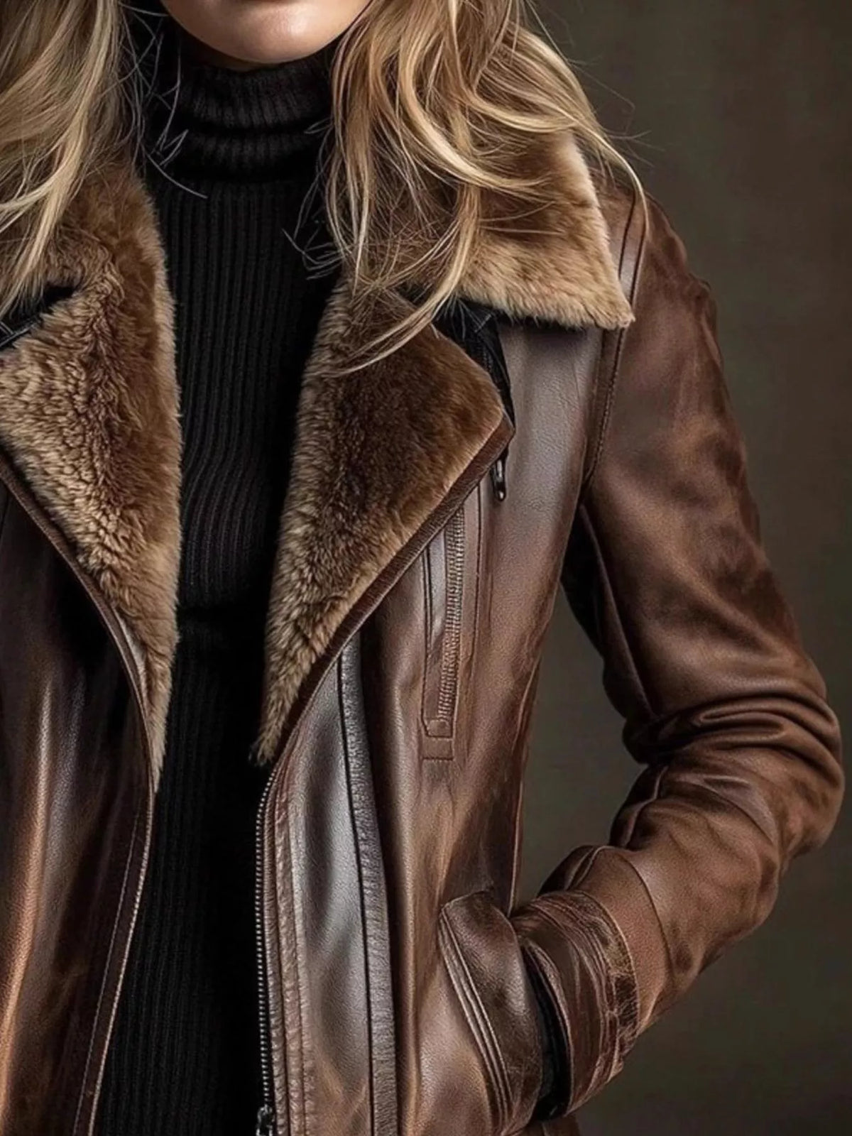 Vintage Washed Zip-Up Jacket in Brown