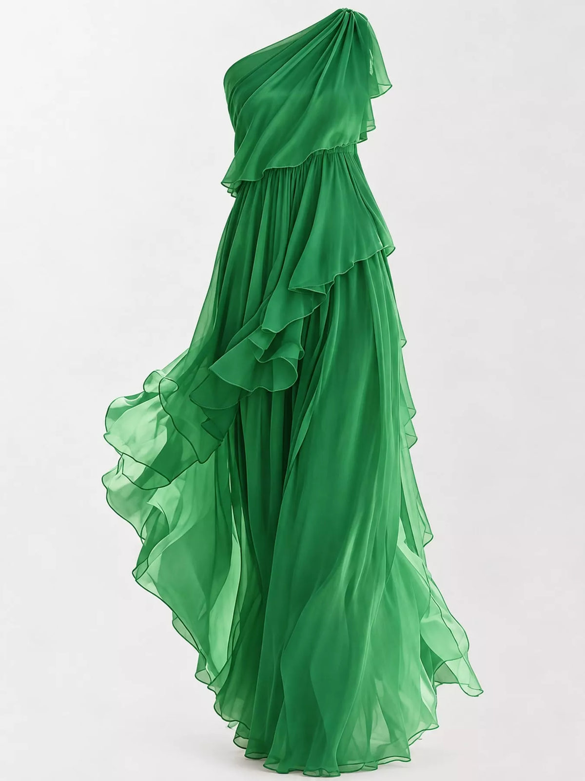 One-Shoulder Ruffled Chiffon Maxi Dress