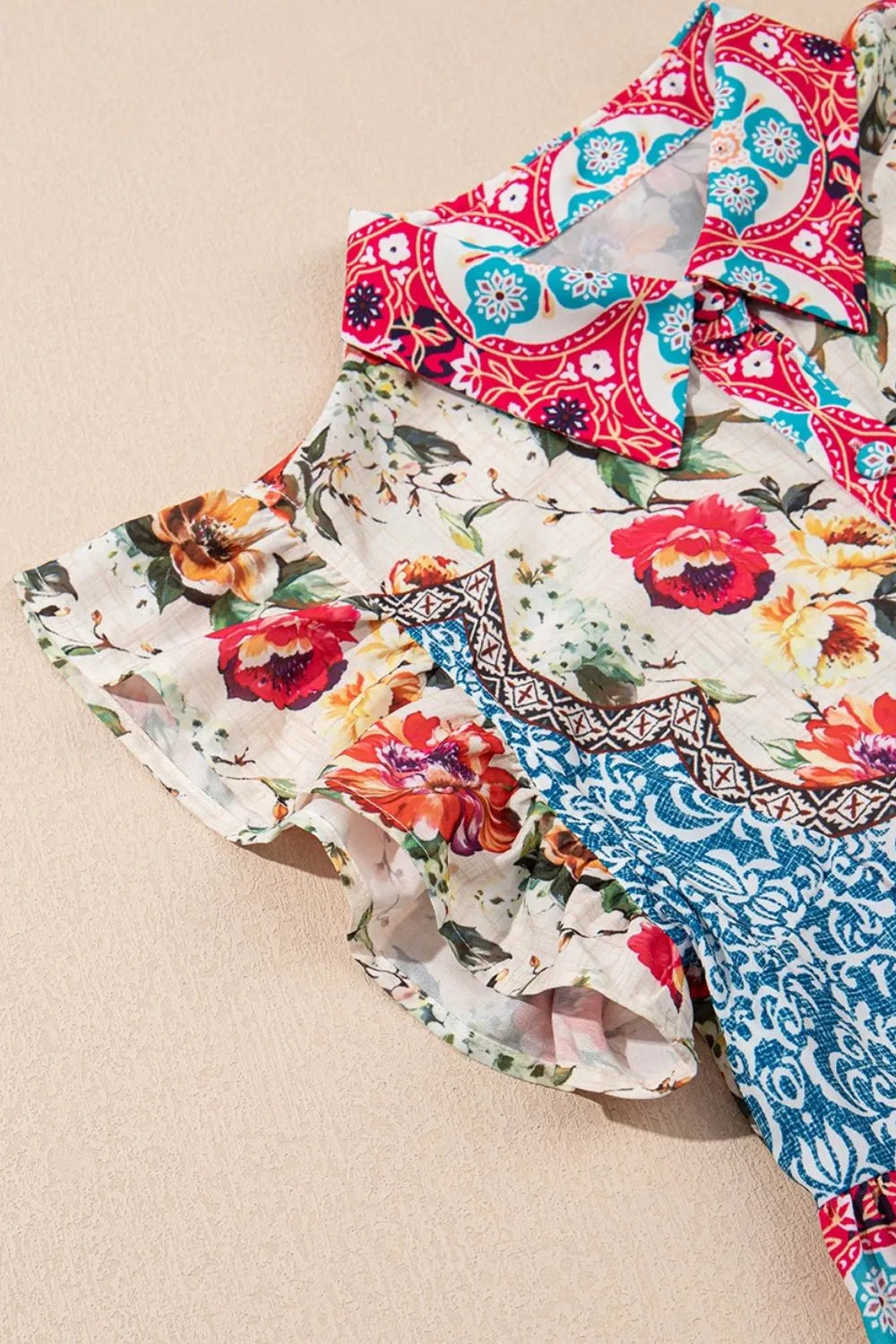 Floral Ruffle Flutter Sleeve Buttoned Dress