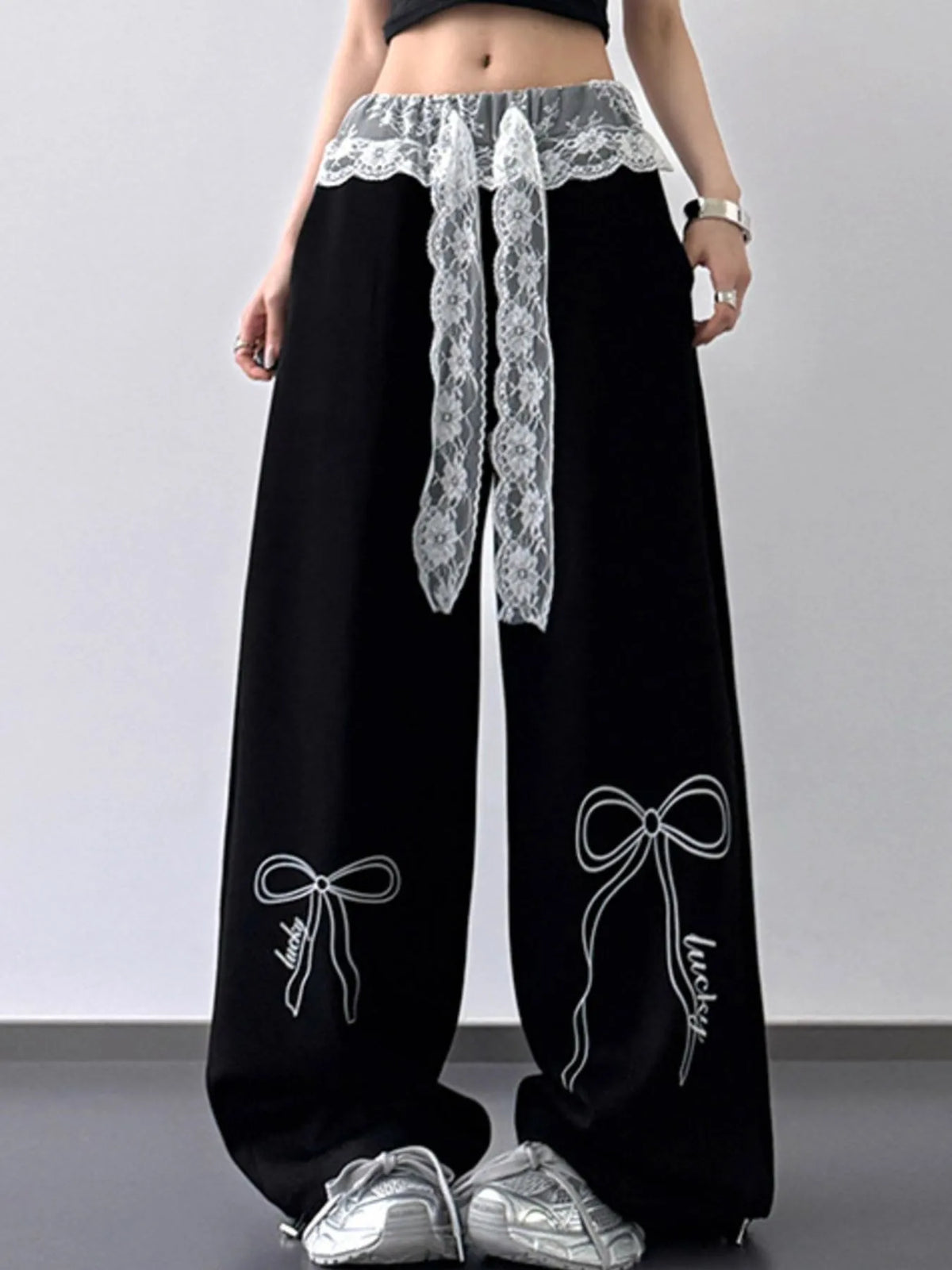 Lace Belt Wide Leg Pants