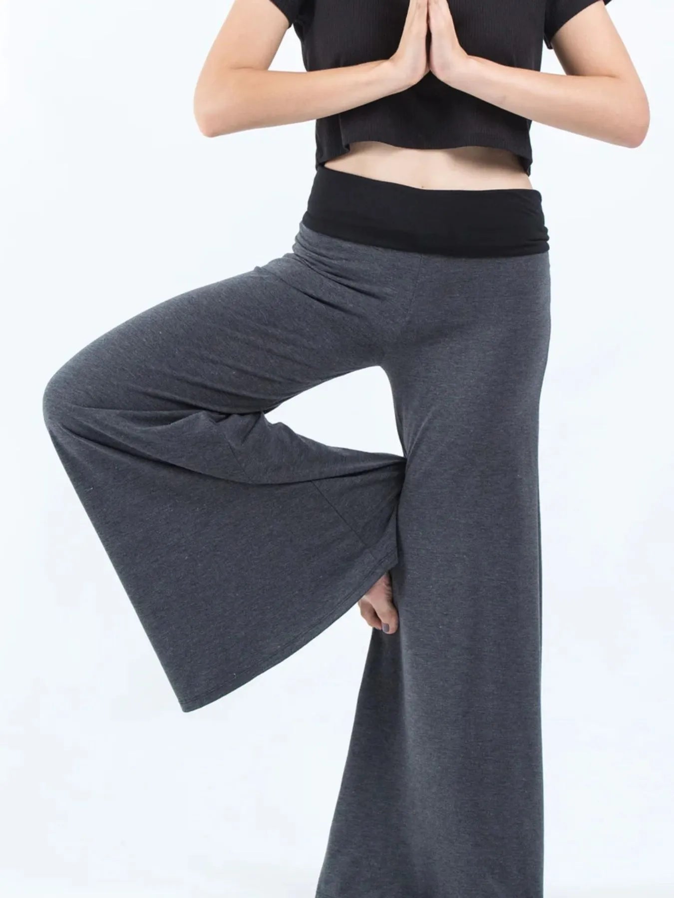 High-Waisted Wide Leg Yoga Pants with Contrast Waistband by Mystique Q