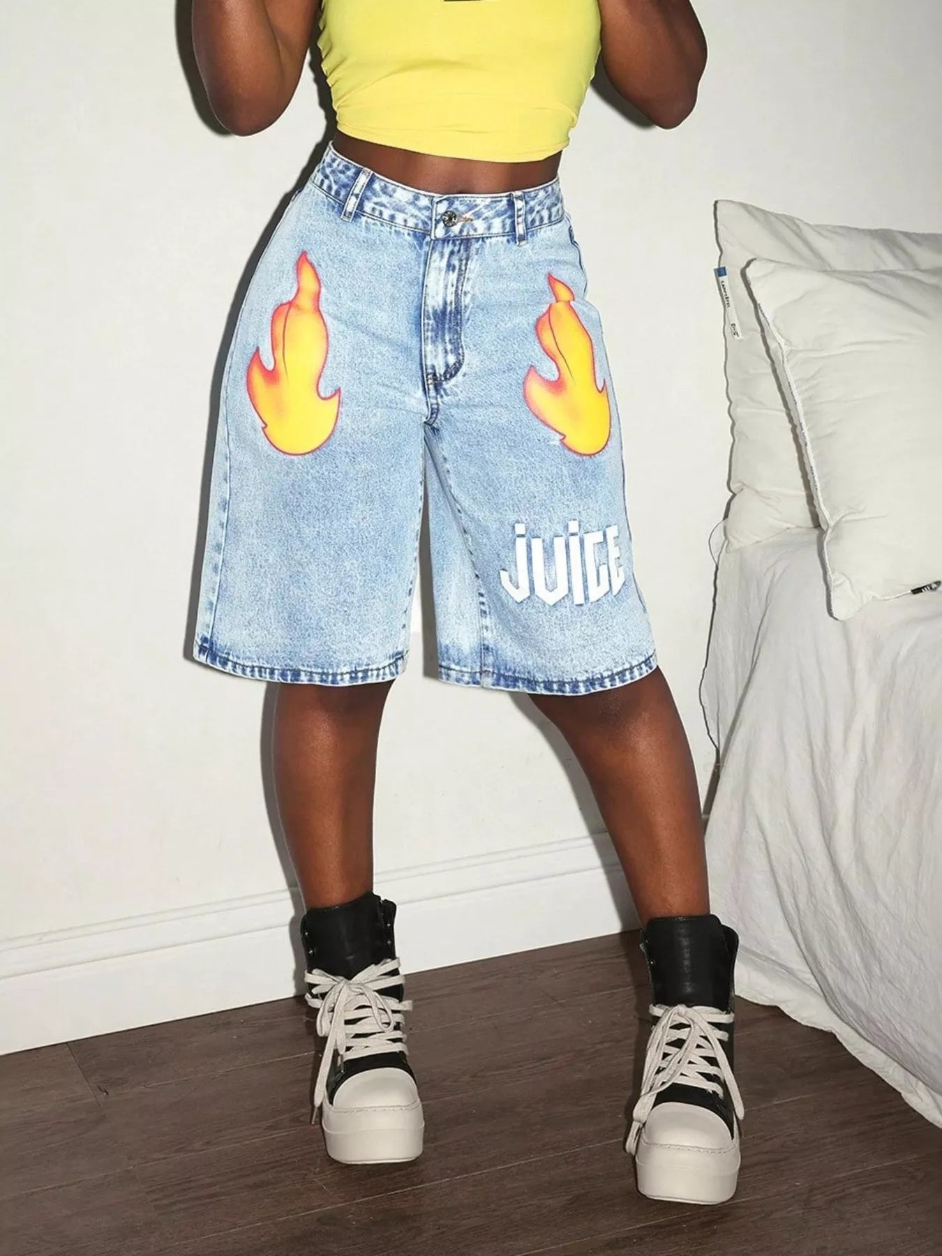 High-Waisted Denim Shorts in Blue
