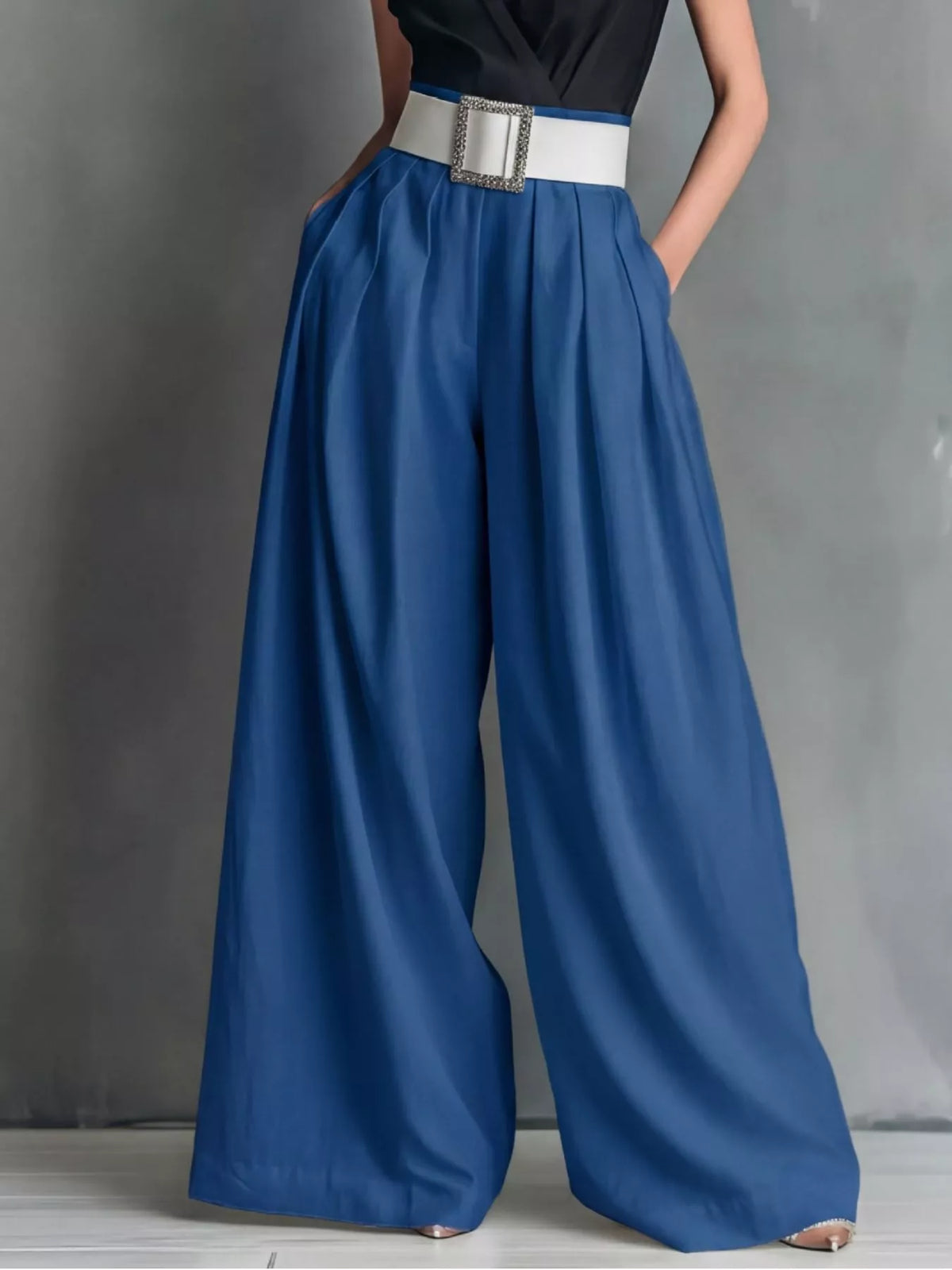 Belted High-Waisted Wide-Leg Pants